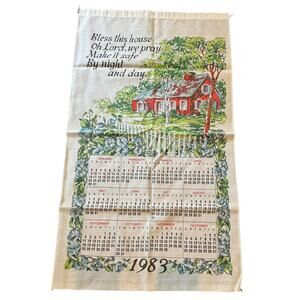 1983 Calendar Tea Towel VTG Bless This House We Pray Kitchen Cottagecore READ